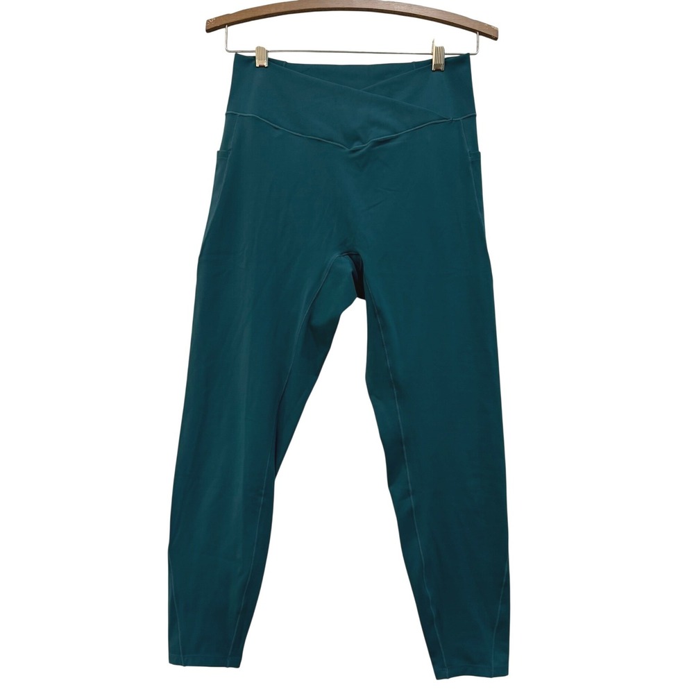 Halara Patitoff 2.0 Teal Crossover High Waisted 7/8 Leggings Pockets Large New